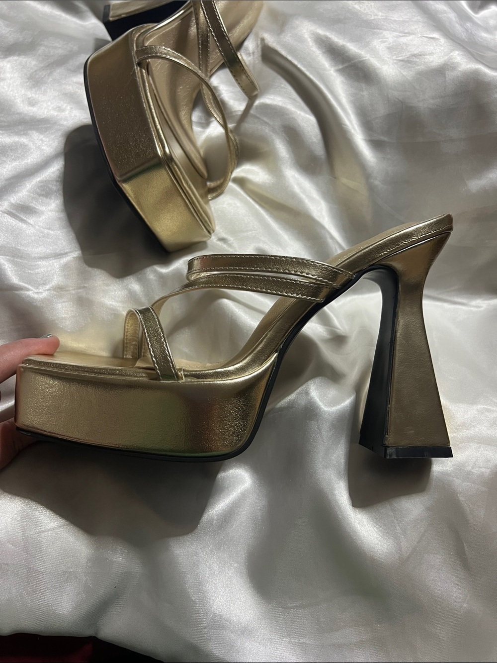 NewBella Metallic Gold Platform Strappy High Heel Sandals - Women